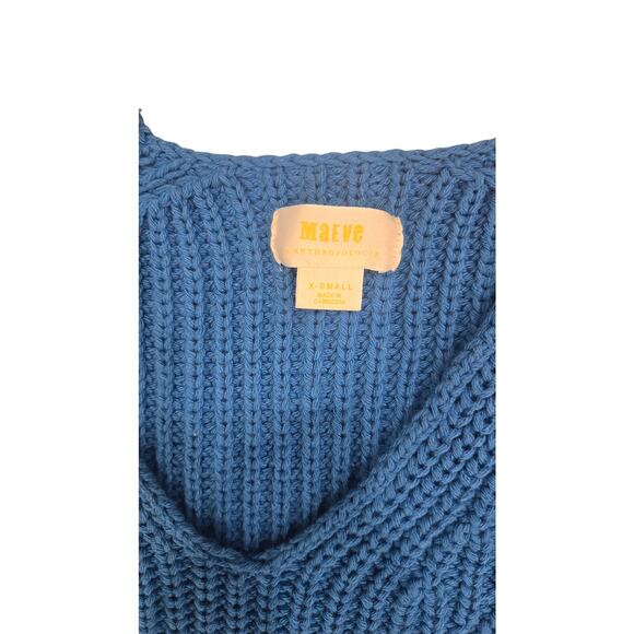 Maeve‎ Anthropologie Chunky Knit V-Neck Sweater Blue Size XS AA400 - Picture 3 of 4